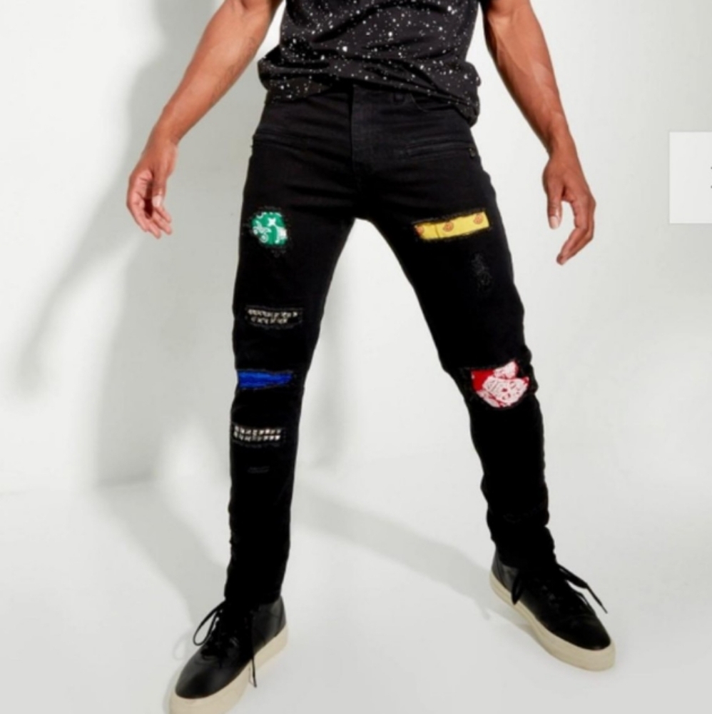 Black Studded Rip Repair Skinny Arc Jeans (38x32)